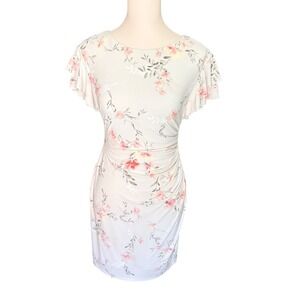 Lauren Ralph Lauren Floral Ruched Sheath Dress Pink Cream Flutter Sleeve Size 2P